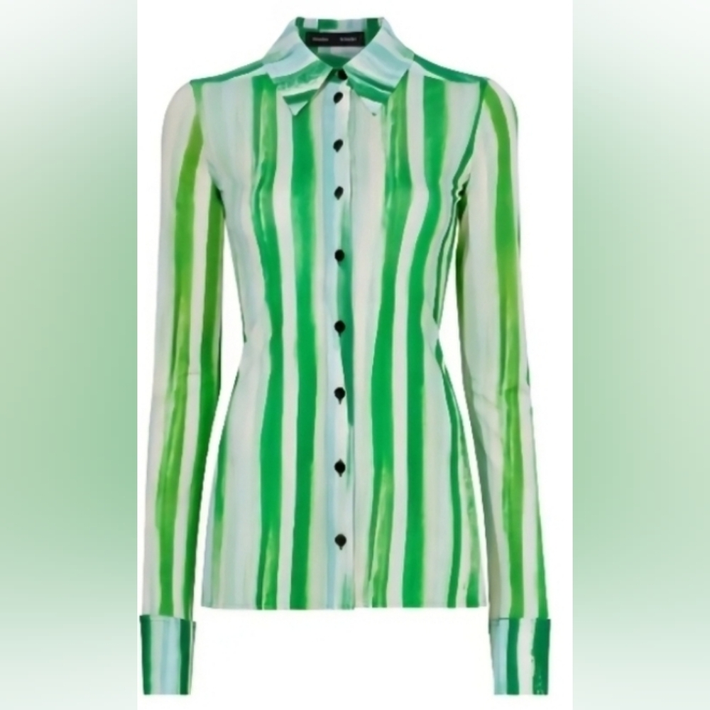 Proenza Schouler Watercolor Green Long-Sleeve Shirt